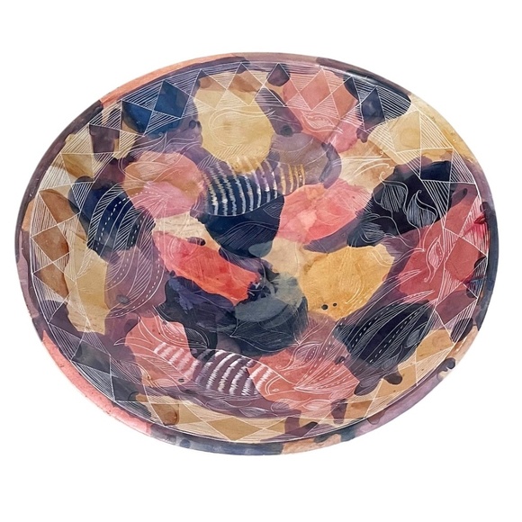 African Kenyan Stained & Etched d Soapstone Bowl - Picture 4 of 6